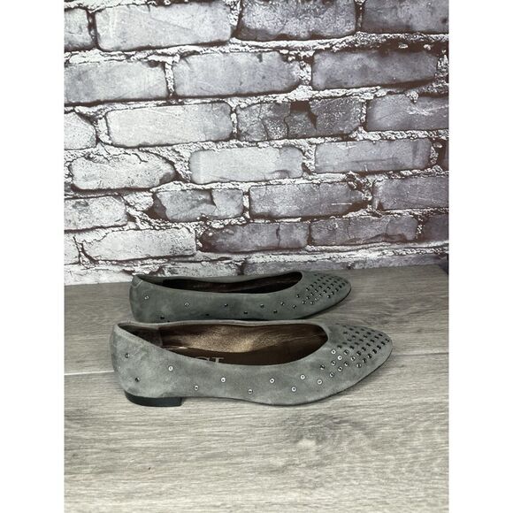 AGL Grommet Gray Suede Leather Studded Pointed Toe Flats Women’s Sz 38EU/7.5M US - Picture 11 of 16